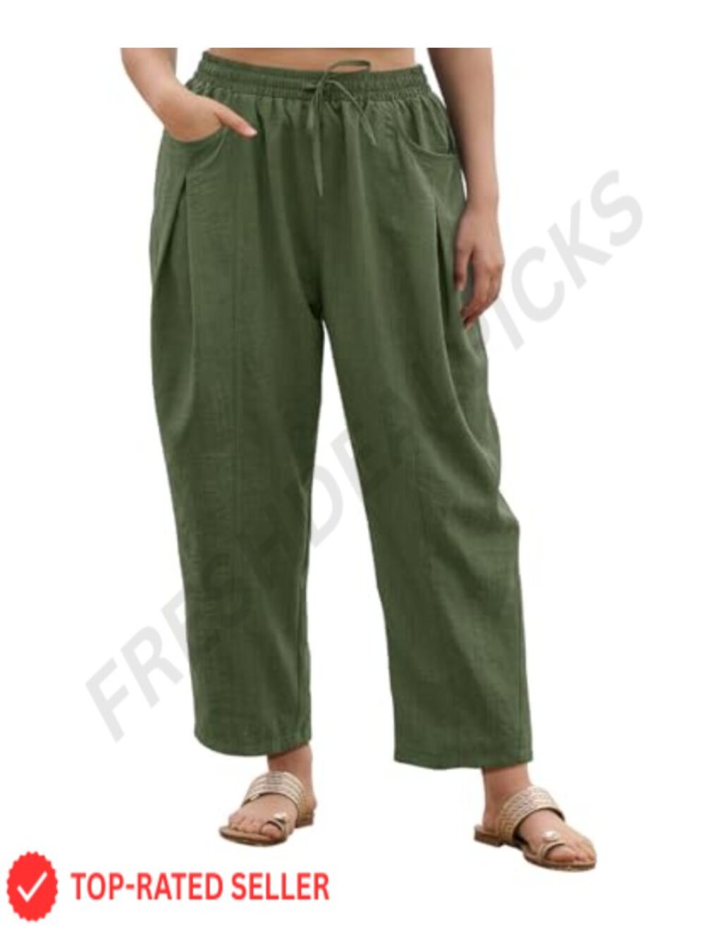 Plus Size Palazzo Pants Drawstring Wide Leg Harem Pants with Pockets